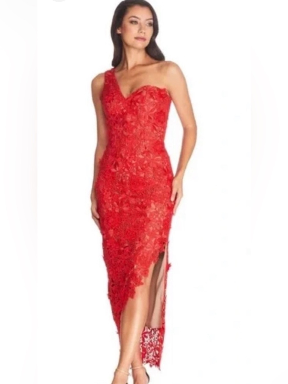Dress the population Red lace midi dress